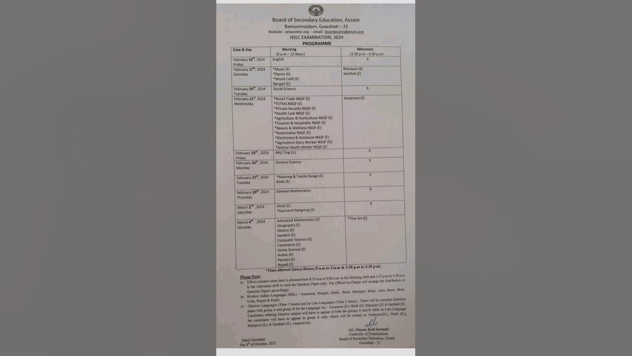 Hslc Routine 2024 Pdf Download